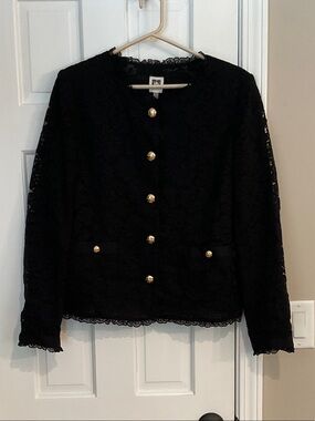 Anne Klein Black Lace Jacket with Gold Buttons